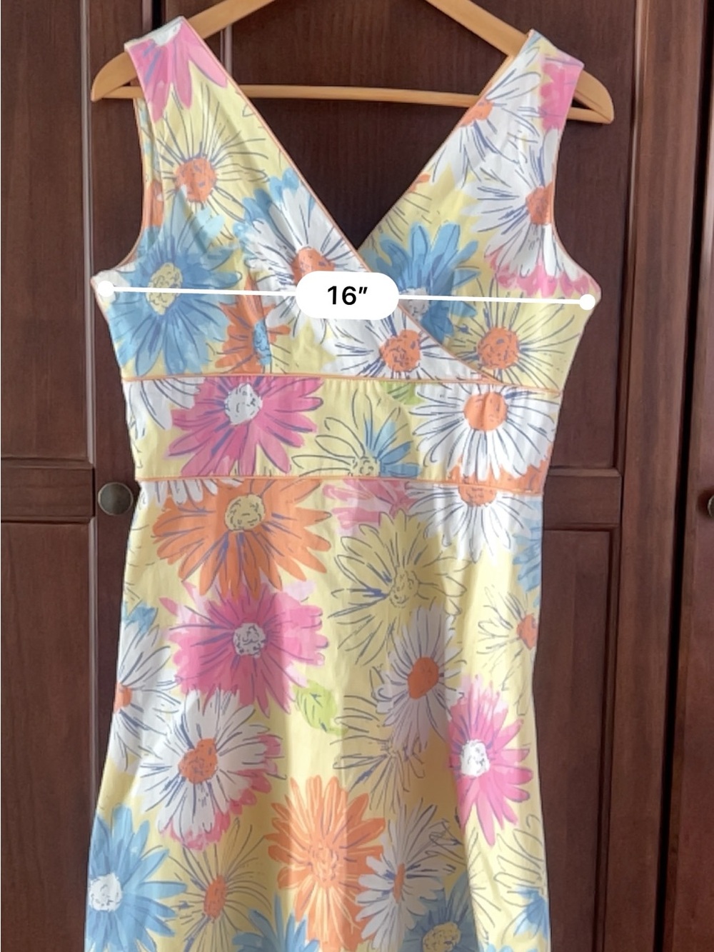 Floral Daisy Wrap Dress Size 8 Sleeveless V-Neck Cotton Stretch Amanda Smith - Picture 3 of 6